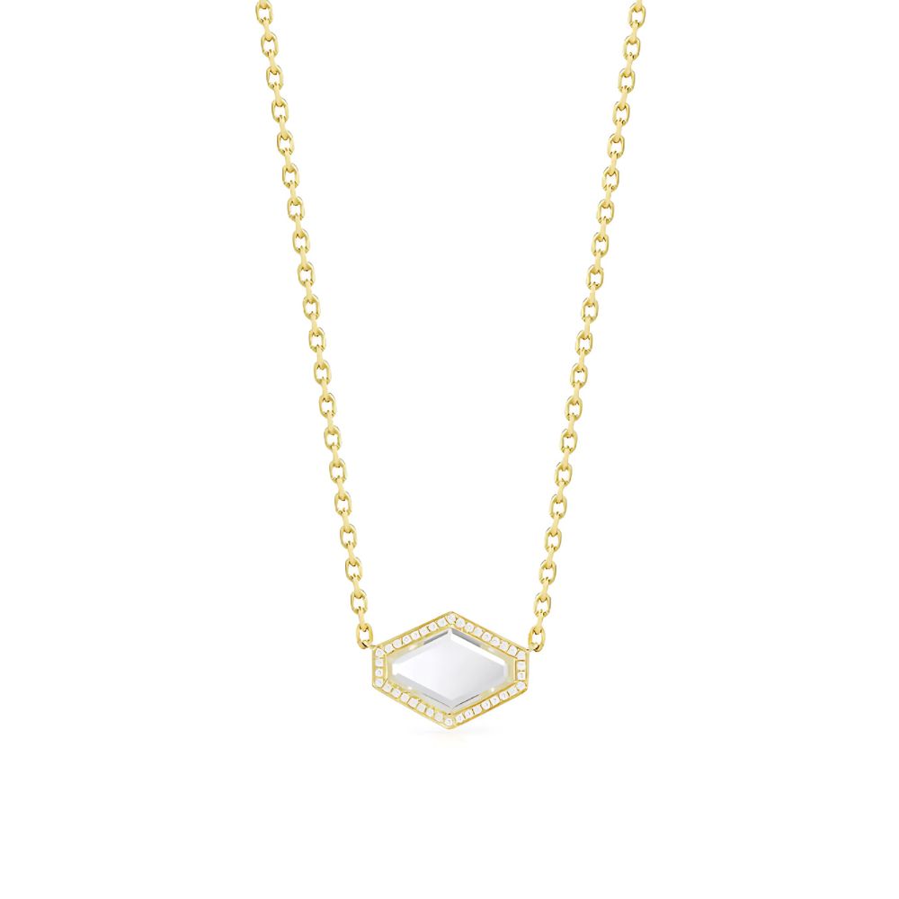 Walters Faith Bell 18k Yellow Gold, Diamond & Elongated Hexagonal Rock Crystal Necklace